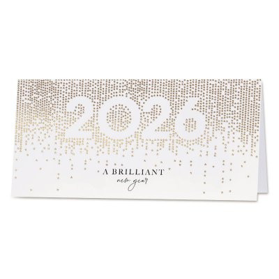 Nieuwjaarskaart 2026 met sprankelende goudfolieconfetti (845.028)