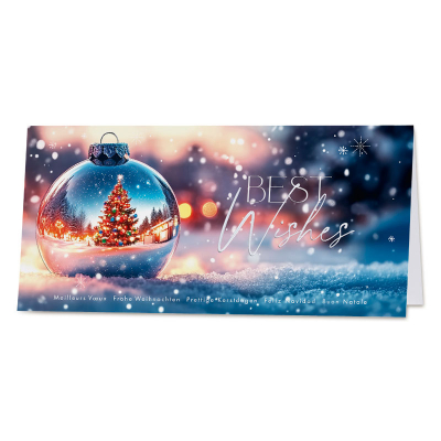Kerstkaart met prachtige kerstboom in glanzende kerstbal Best Wishes (845.080)