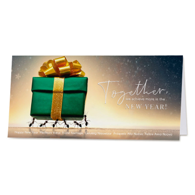 Nieuwjaarskaart met teamwork-thema en cadeautje (845.082)