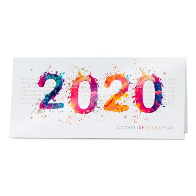 Kleurrijke nieuwjaarskaart met 2020 in verfspatten (849.001)