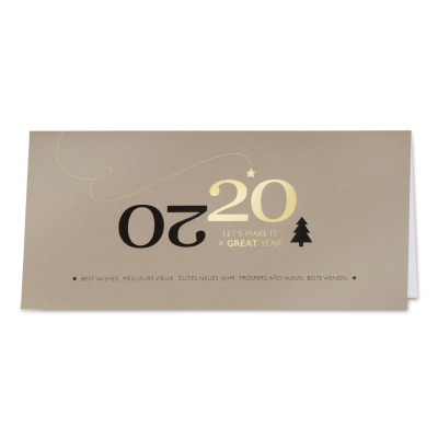 Goudkleurige nieuwjaarskaart met 2020 in goud en zwart (849.036)