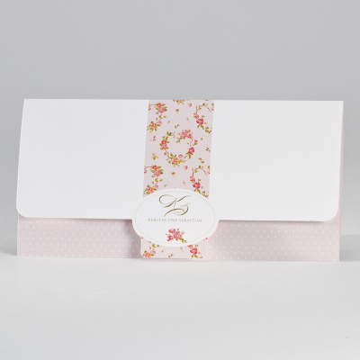 Romantische Karte mit rosa Blumenmotiv und Punkten (106.068)