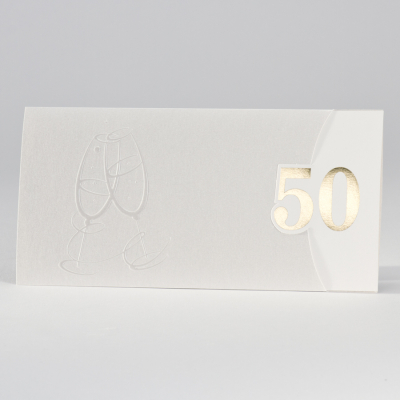 Elegante perlmuttfarbige Jubiläumskarte mit "50" in Gold (106.303)