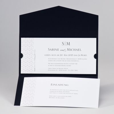 Schwarze Hochzeitskarte im Taschenlook mit geometrischem Design (108.066)