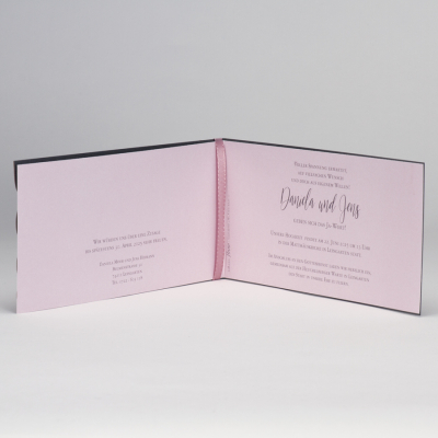 Anthrazit Hochzeitskarte mit Spitze Stanzung & rosa  Einleger
 (108.110)