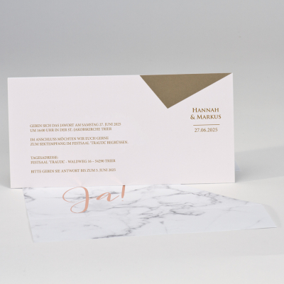 "Ja" Hochzeitskarte im Marmor-Design & Rosegoldfolie (108.123)