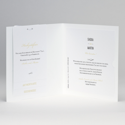 Beige Fotohochzeitskarte mit "Ja" in Goldfolie (108.910)