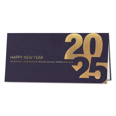 Dunkelblaue internationale Neujahrskarte mit Jahreszahl 2025|Goldfolie (844.008)