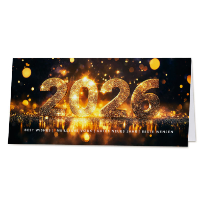 Internationale Neujahrskarte mit Jahreszahl 2026 im festlichen Glanz (845.081)