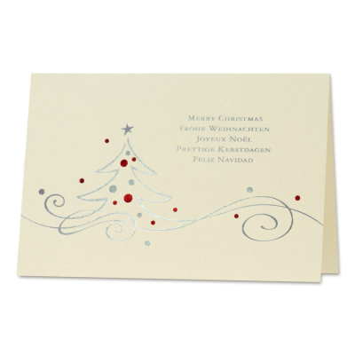 Elfenbeinweiße Karte mit prachtvollen Weihnachtskugeln in Rot (847.094)