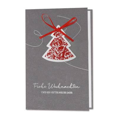 Anthrazitfarbene Weihnachtskarte mit Tannenbaumanhänger (860.003)