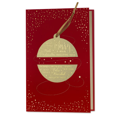 Rote Geschäftliche Weihnachtskarte mit raffinierter Weihnachtskugel (860.007)
