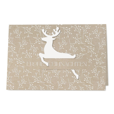 Firmen Weihnachtskarte aus Kraftpapier mit eingestecktem Hirsch (862.010)