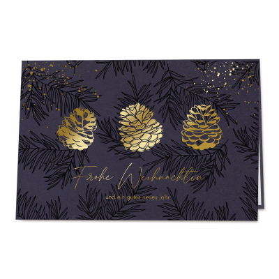 Exklusive Weihnachtskarte mit Tannenzapfen und Goldfolie (862.064)