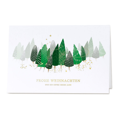 Firmen Weihnachtskarte mit grünen Tannenbäumen | Goldfolie (863.009)