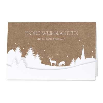 Weihnachtskarte in Kraftpapierlook mit strahlender Schneelandschaft (863.011)