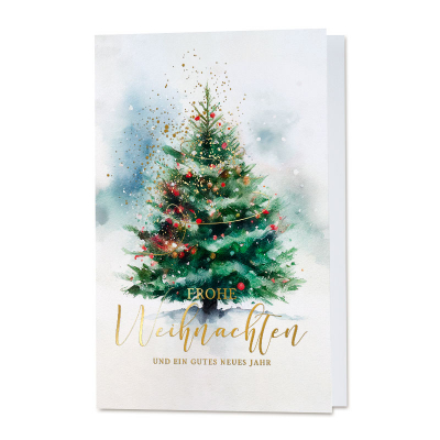 Firmen Weihnachtskarte mit Tannenbaum in sanften Pastelltönen & Goldfolie (863.017)
