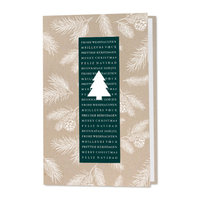 Internationale Firmen Weihnachtskarte aus Kraftpapier mit dekorativer Leiste (863.067)