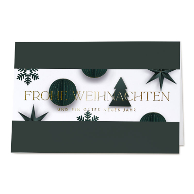 Exklusive geschäftliche Weihnachtskarte mit aufgedruckter Banderole | Goldfolie (863.070)