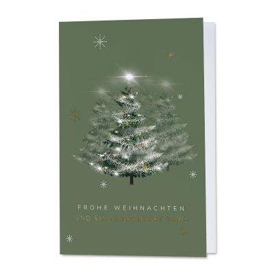 Grüne Firmen Weihnachtskarte mit stimmungsvollen Tannenbäumen | Goldfolie (863.080)