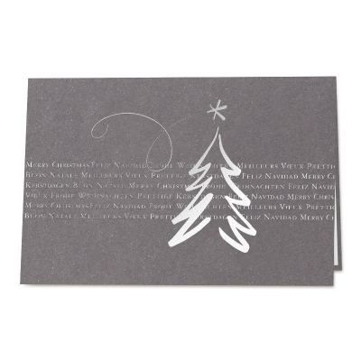 Anthrazitfarbene Firmen Weihnachtskarte mit Tannenbaum-Tattoo|Silberfolie  (864.002)