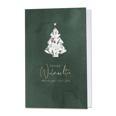 Grüne geschäftliche Weihnachtskarte Tannenbaummotiv|Goldfolie (864.006)