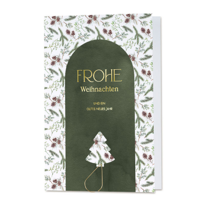 Weiße Weihnachtskarte mit Weihnachtsmotiven & Anhänger mit Stanzung | Goldfolie (864.007)