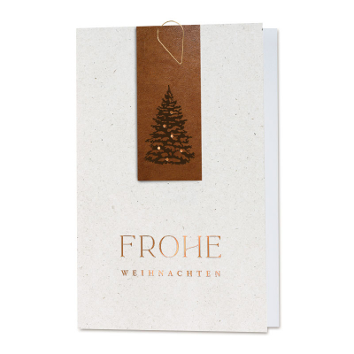 Weiße Firmen Weihnachtskarte mit Recyclinglook und Anhänger mit Tannenbaum | Kup (864.012)