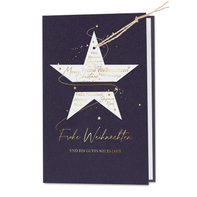 Blaue geschäftliche Weihnachtskarte mit eingestecktem Stern | Goldfolie (864.017)