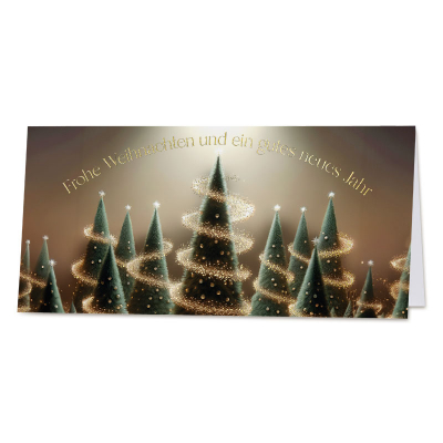 Exklusive Firmen Weihnachtskarte mit magischen Tannenbäumen|Goldfolie (864.019)