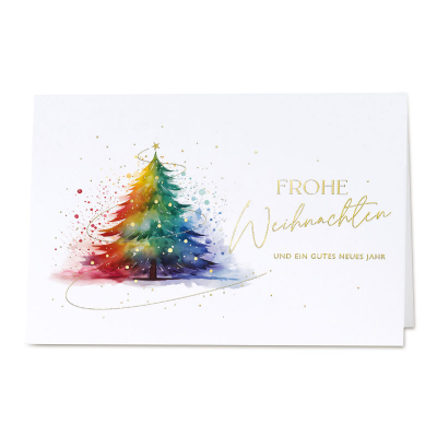 Edle Weihnachtskarte für Firmen mit buntem Tannenbaum | Goldfolie (864.021)
