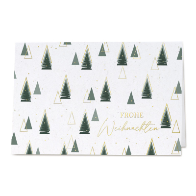 Weiße Marmor-Weihnachtskarte mit grünen Tannenbäumen|Goldfolie (864.023)