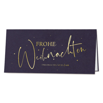 Blaue Firmen Weihnachtskarte mit kalligraphischen Weihnachtsgrüßen|Goldfolie  (864.027)
