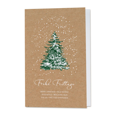 Internationale Firmen Weihnachtskarte mit verschneitem Tannenbaum|Eco-Look (864.050)