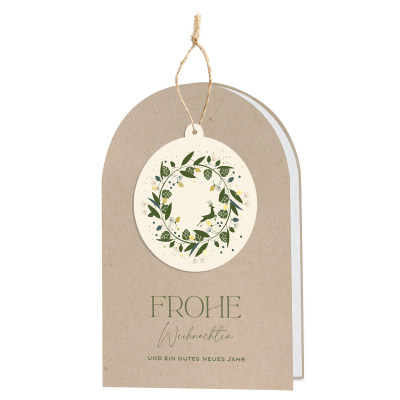 Firmen Weihnachtskarte mit aufgeklebter Weihnachtskugel|Kraftpapier (864.051)