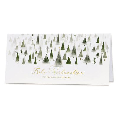 Weiße geschäftliche Weihnachtskarte 'Tannenwald'|Goldfolie  (864.060)