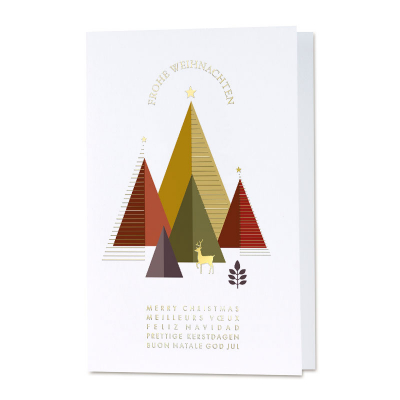 Internationale Firmen Weihnachtskarte 'Weihnachtswald und Hirsch'|Goldfolie (864.061)