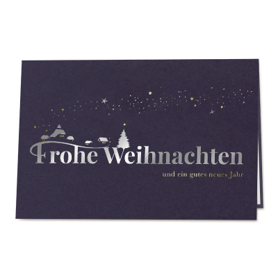 Blaue Firmen Weihnachtskarte mit Weihnachtsgruß & Gold- und Silberfolie (865.009)