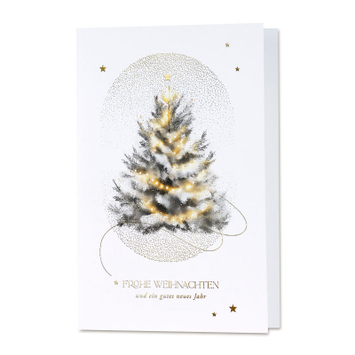 Geschäftliche Weihnachtskarte mit prunkvollem Tannenbaum und Goldfolie (865.010)