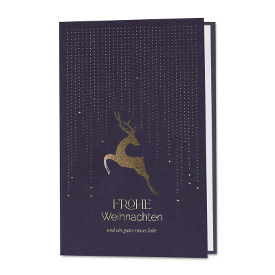 Firmen Weihnachtskarte mit Hirsch und Sternenregen in Goldfolie (865.011)