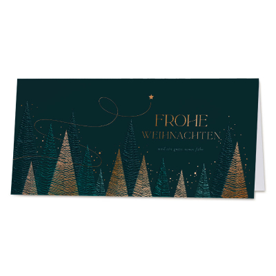 Firmen Weihnachtskarte mit verzierten Tannenbäumen in Kupferfolie (865.063)