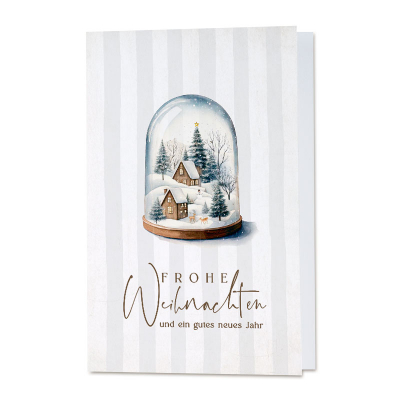 Firmen Weihnachtskarte mit winterlicher Schneekugel | Braune Folienprägung (865.082)