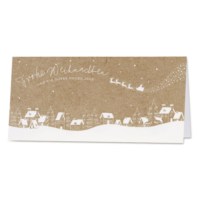 Firmen Weihnachtskarte in Kraftpapierlook mit schneebedecktem Dorf  (865.083)