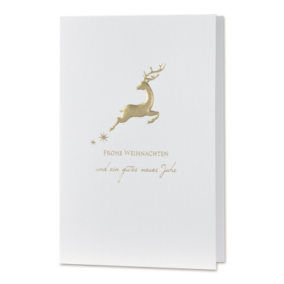 Weiße Weihnachtskarte mit Hirsch Motiv in Goldfolienprägung (867.016)