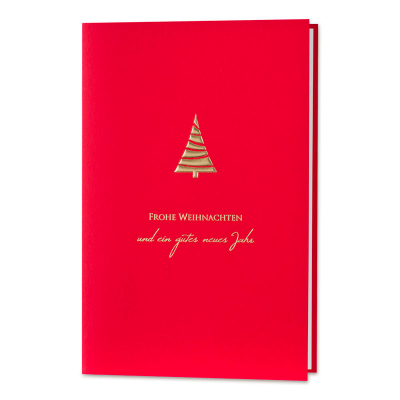 Rote Weihnachtskarte mit Tannenbaum Motiv in Goldfolienprägung (867.017)