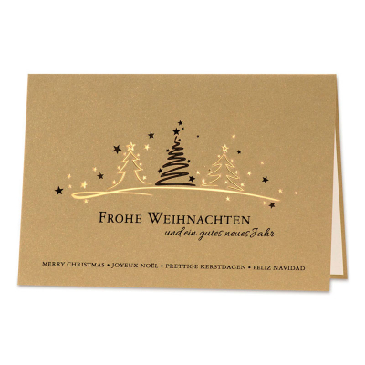 Goldfarbene Weihnachtskarte mit Baummotiv in Schwarz- & Goldfolie (867.095)