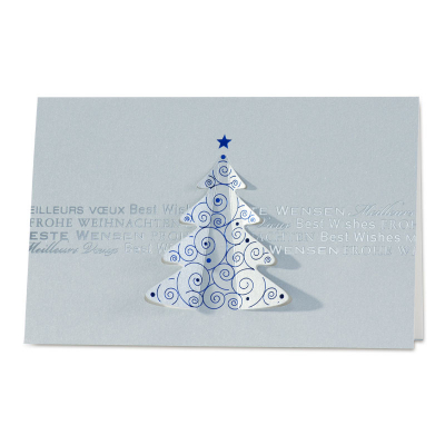 Weihnachtskarte in Silber mit gestanztem Weihnachtsbaum (868.050)
