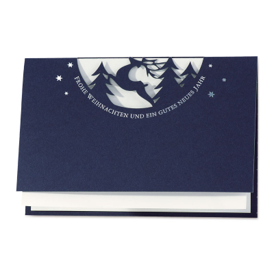Blaue Weihnachtskarte mit Laserstanzung eines Hirsches (868.051)