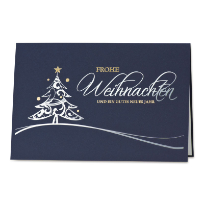 Weihnachtskarte mit edlem Weihnachtsbaum in Silber- u. Goldfolie (868.080)