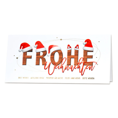 Weihnachtskarte mit Frohe Weihnachten u. Weihnachtsmützen (868.090)